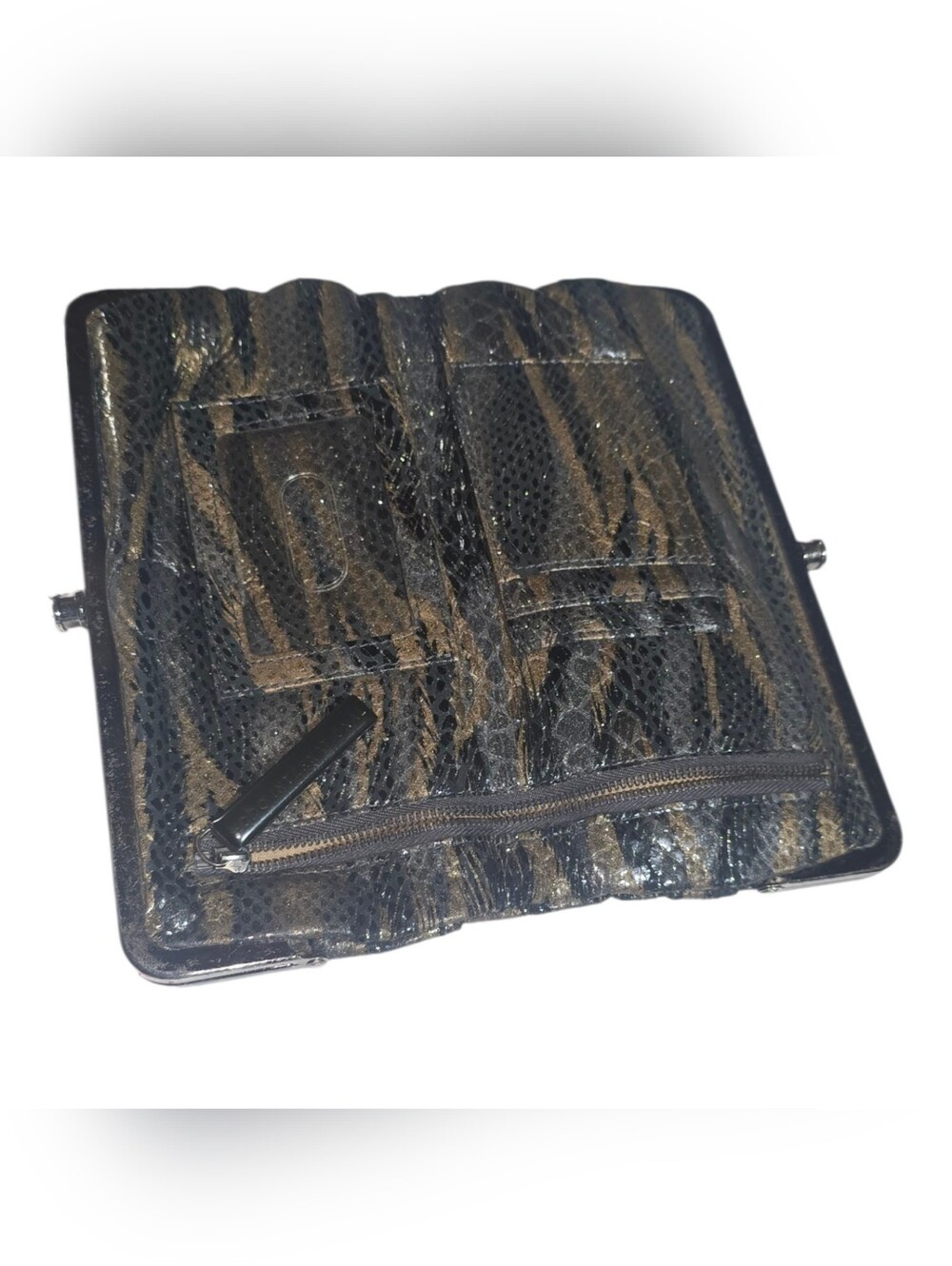 Hobo Snakeskin Patterned Lauren Leather Double Frame Clutch